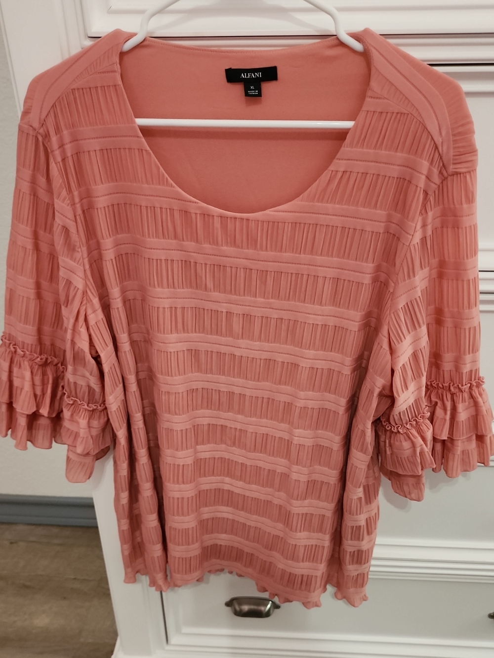 Alfani Peach Textured Ruffle Sleeve Tunic